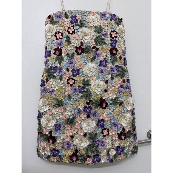 Alice + Olivia Velia Embellished Mini Gown Dress Floral Embroidered Champagne 12 - Picture 5 of 16